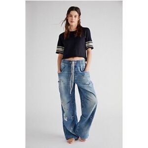 We the Free People Jeans M Baggy Slouchy Cargo Pockets High Waist Paint Splatter